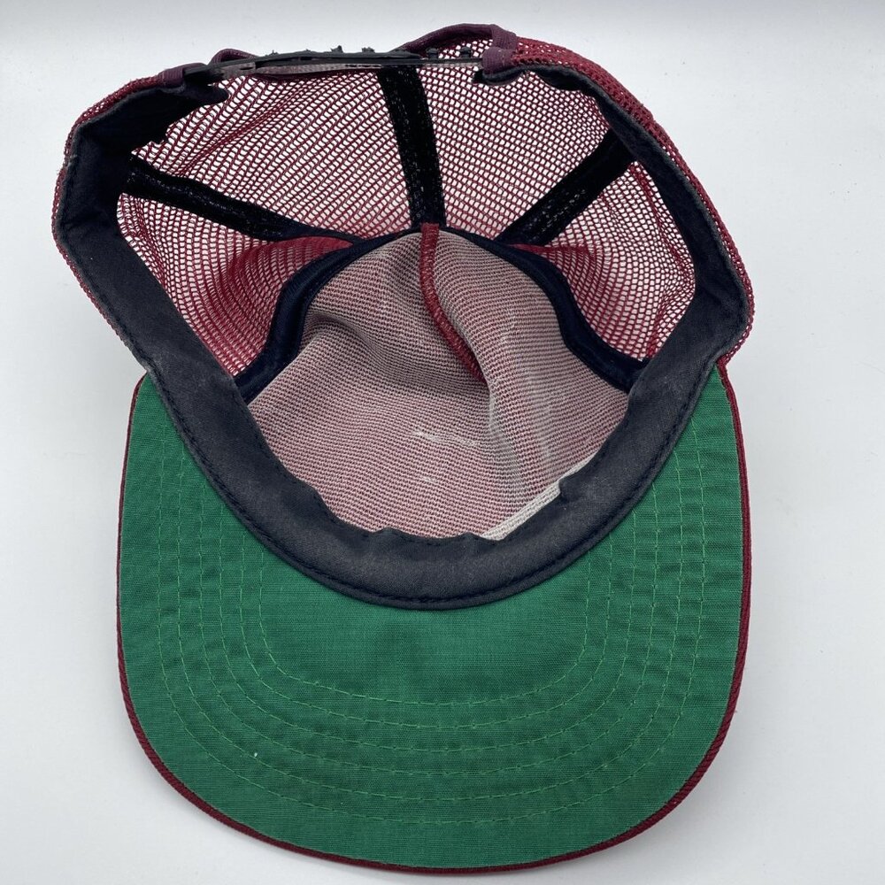 Maroon Cap Yellow B Trucker Hat Snap-back Mesh-back Vintage 90s 80s Made In USA - Picture 8 of 10